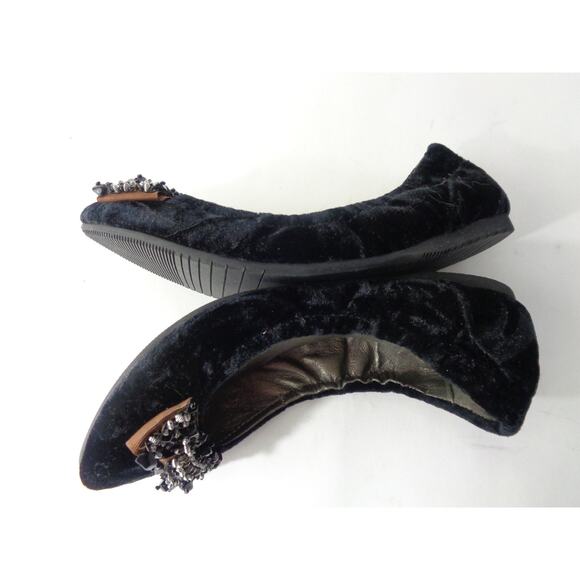 BACIO 61 Pistoia Womens US 7.5M Black Crushed Velvet Ballet Flat w Beaded Bow - Picture 6 of 9